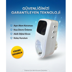 Akım Korumalı Topraklı Priz Regülatör Dijital Ekran Çocuk Korumalı 4000W