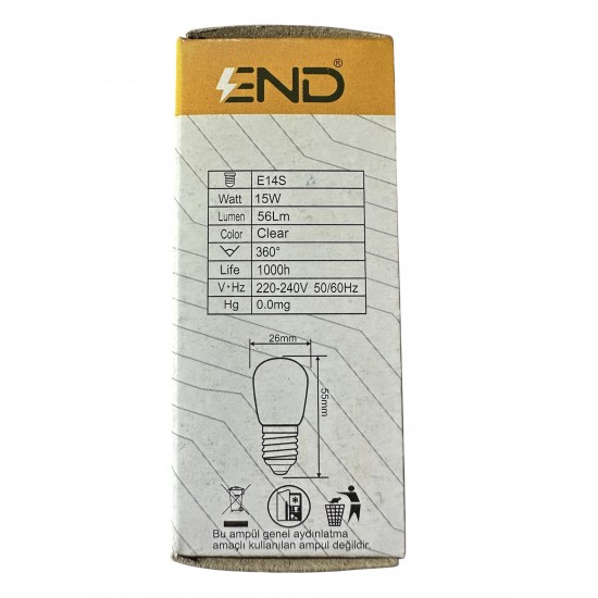 Buzdolabı Ampülü / Tuz Lambası Ampülü / Dikiş Makinesi Ampulü ( 15 W )
